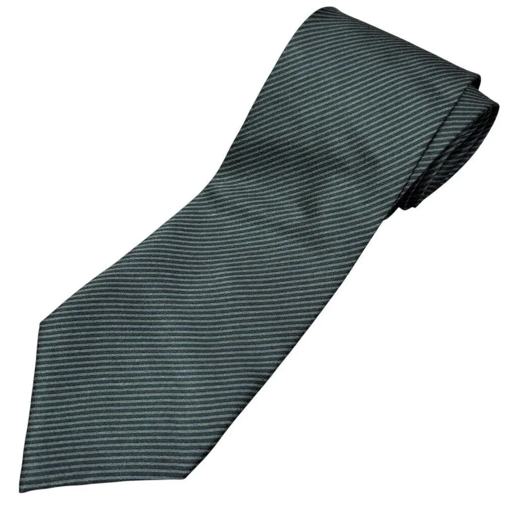 VTG 80s Grand Jour Paris Silk Striped Hunter Green Black Tie Men’s 57” Holiday